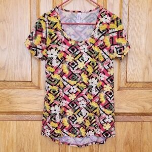 Make Offer LuLaRoe Yellow Pink Graphic Tee Short Sleeve